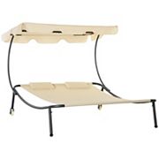 Outsunny Patio Double Chaise Lounge Chair， Outdoor Wheeled Hammock Daybed with Adjustable Canopy and Pillow for Sun Room， Garden， or Poolside， Grey