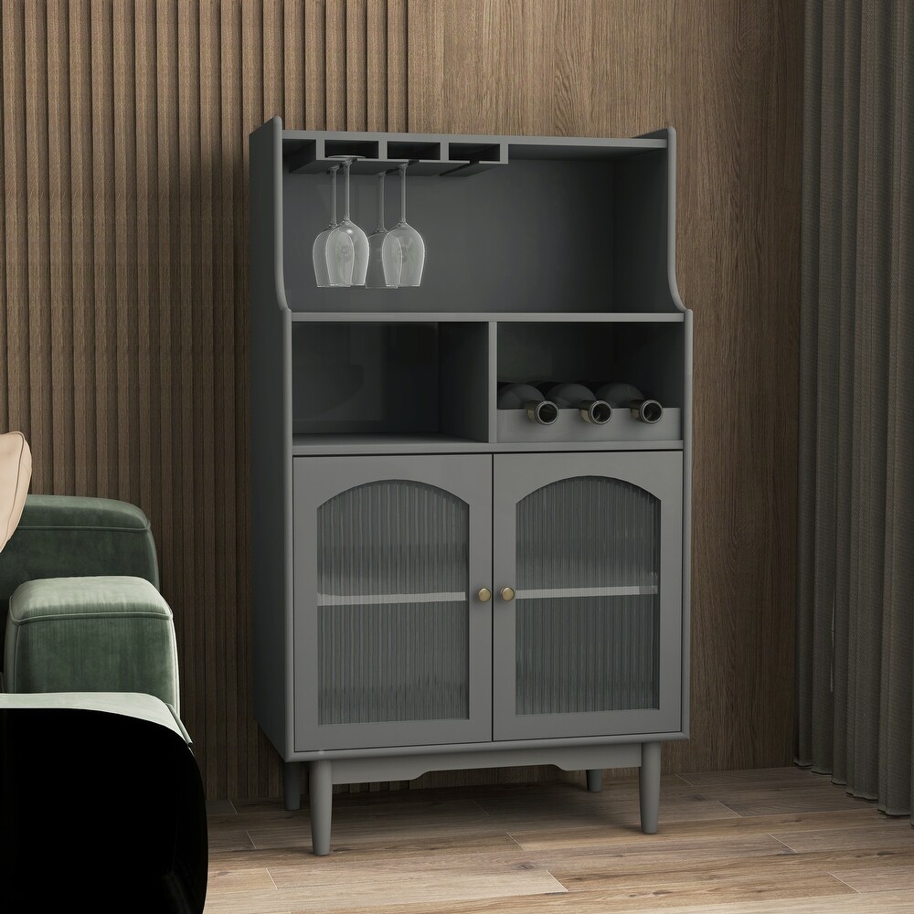 Nestfair Modern Grey Storage Cabinet Wooden Buffets with Removable Rack and Wine Glass Rack