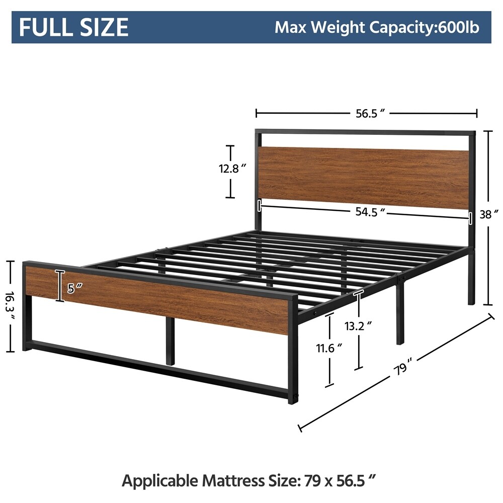 Yaheetech Rustic Metal Platform Bed Frame Sturdy Slatted Bed Base