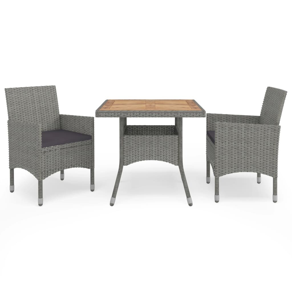 3 Piece Garden Dining Set Gray Poly Rattan and Acacia Wood - Overstock - 35105830