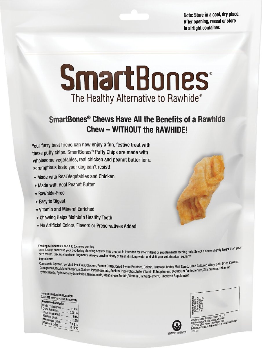 SmartBones Puffy Chips Real Peanut Butter Dog Treats， 16 count