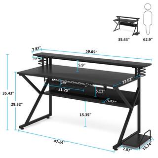 Tribesigns George 59 in. Rectangular Black Engineered Wood Computer Desk with Monitor Shelf CPU Stand FFHD-C0374