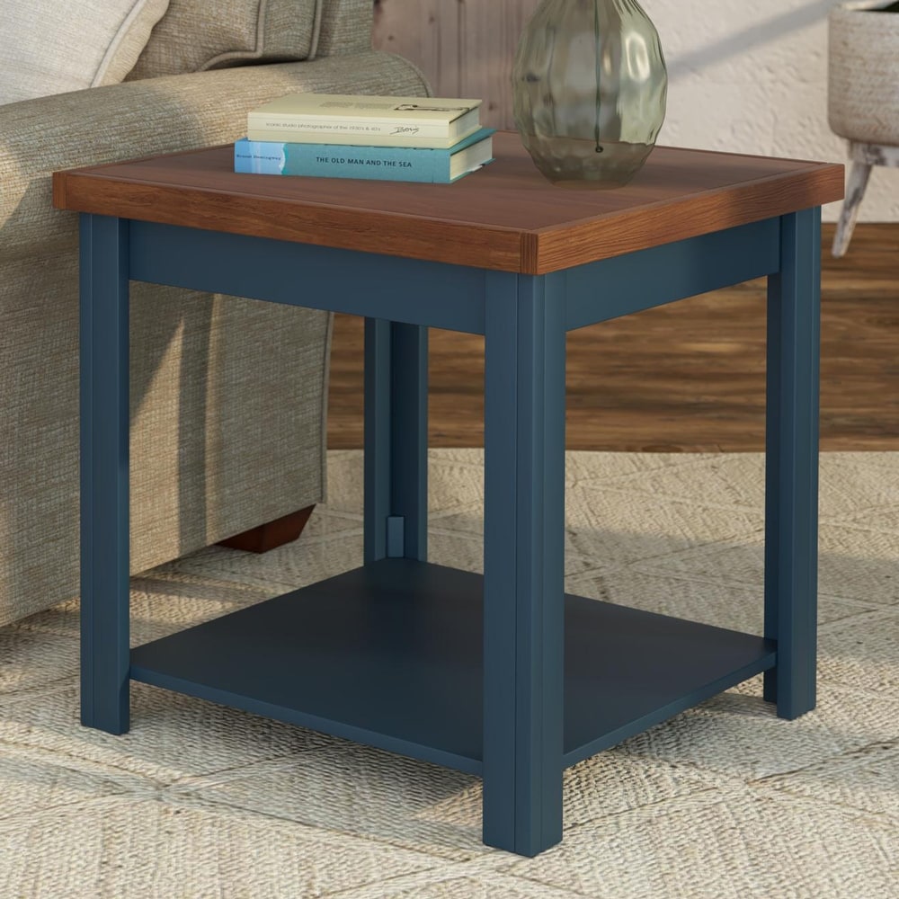 Bridgevine Home Nantucket 24 inch Side Table  No Assembly Required  Blue Denim and Whiskey Finish