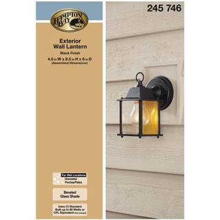 Hampton Bay 8.5 in. Black Decorative Outdoor Coach Wall Lantern with Clear Glass Shade G14806-BK