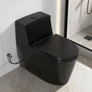 Hanikes One-Piece Toilet 1.11.6 GPF Dual Flush Elongated Toilet in Black Seat Included WaterSense Toilet AR80B