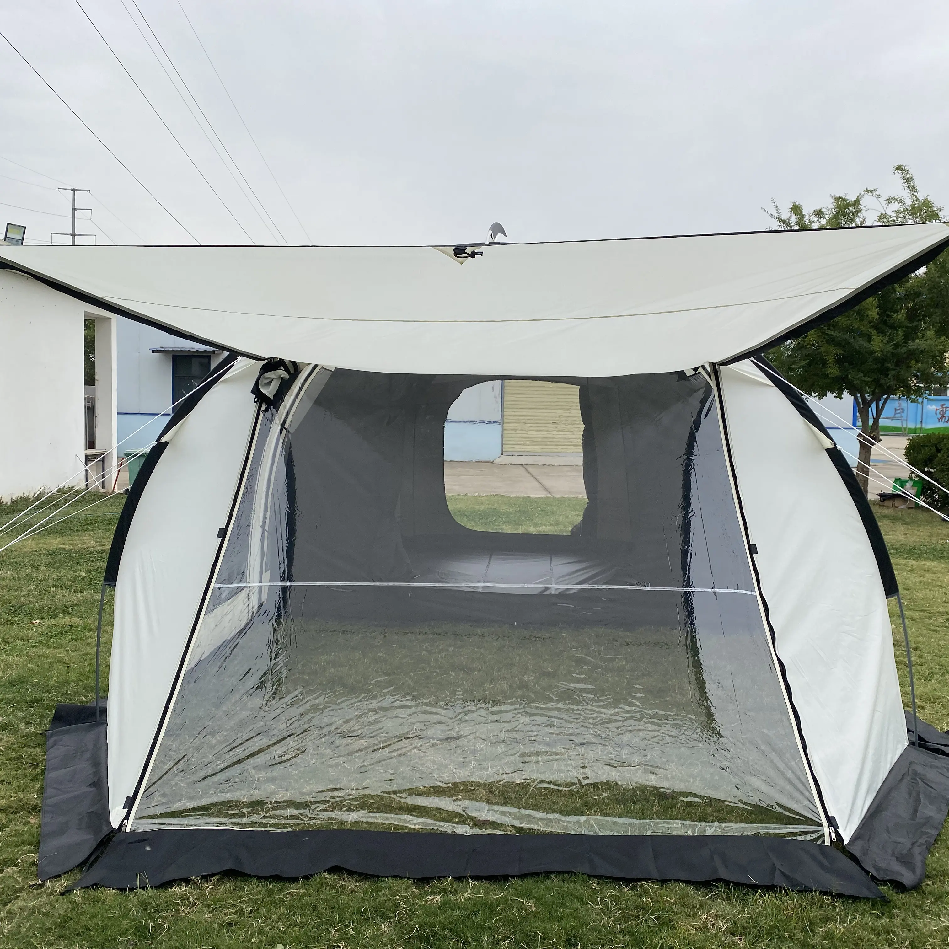 Ready to Ship Stock Tunnel Tent Big Space for Family Camping Two Rooms Luxury Glamping Outdoor 8P White