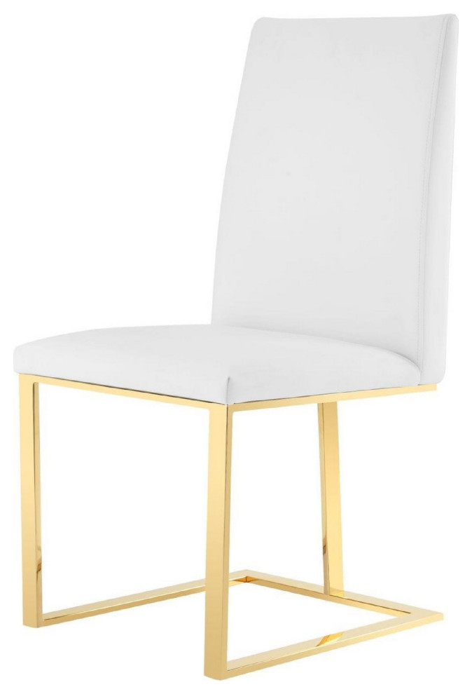 Benzara BM277335 Cid 21 quotDining Chair Stainless Steel Base  Faux Leather  White   Contemporary   Dining Chairs   by Uber Bazaar  Houzz