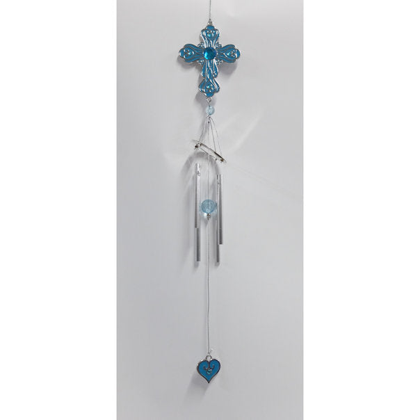 Birthstone Cross Windchime in March Aquamarine