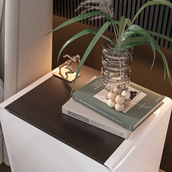 LED Nightstand Modern High Gloss Bedside Table Side Table End Table