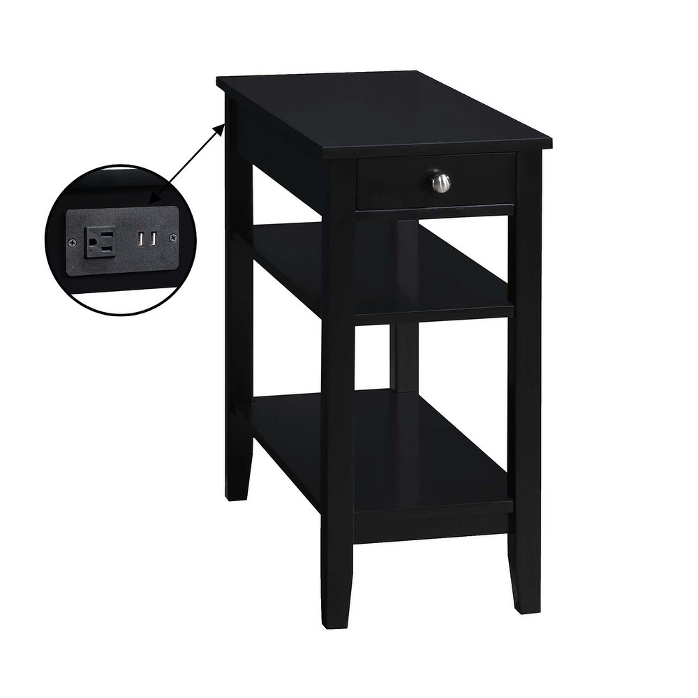 Convenience Concepts American Heritage 1 Drawer Chairside End Table with Charging Station and Shelves