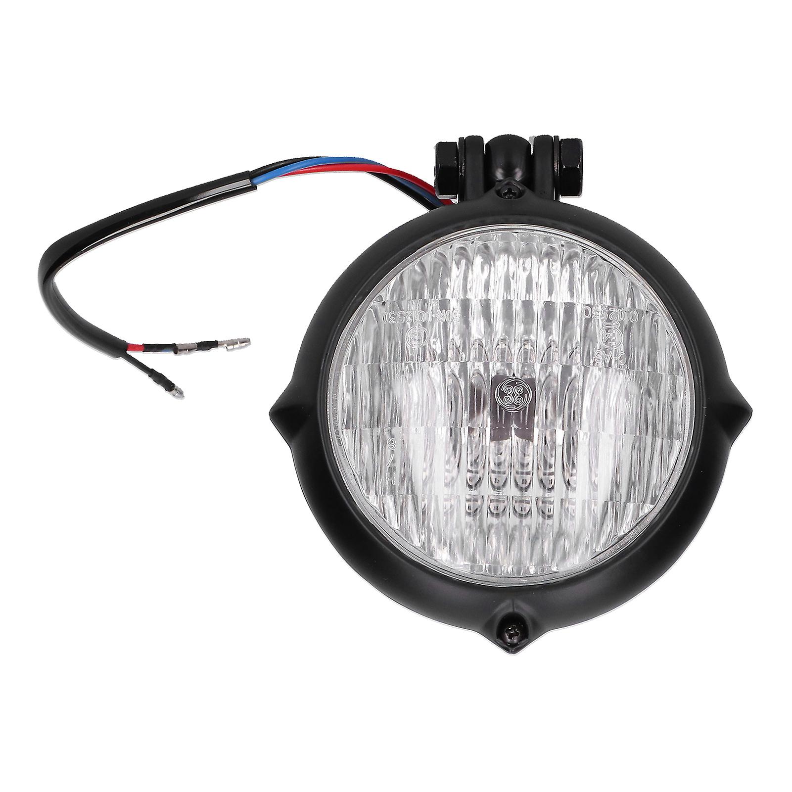 4in 12v Motorcycle Headlight Round Clear Lens Black Housing With M10 Bolt Universal For Retro Motorbikes