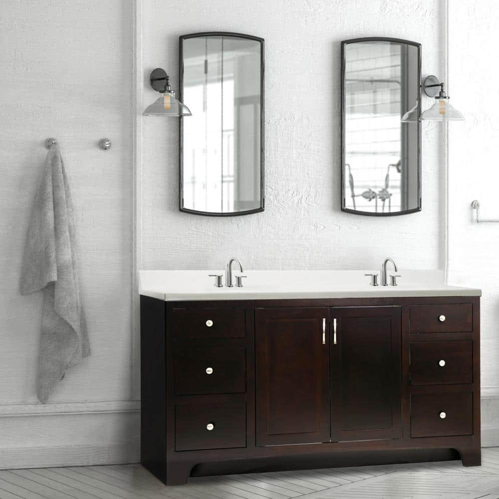 Design House 61 in W Cultured Marble Vanity Top in Solid White with Solid White Double Basins