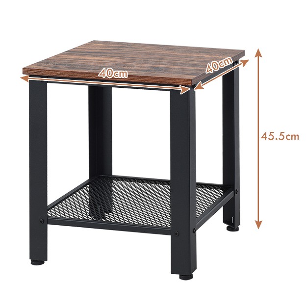 Industrial End Table 2 tier Side Table W storage Shelf Rustic Sofa Table Black