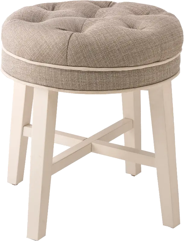 Cottage White Vanity Stool with Gray Linen Fabric - Sophia