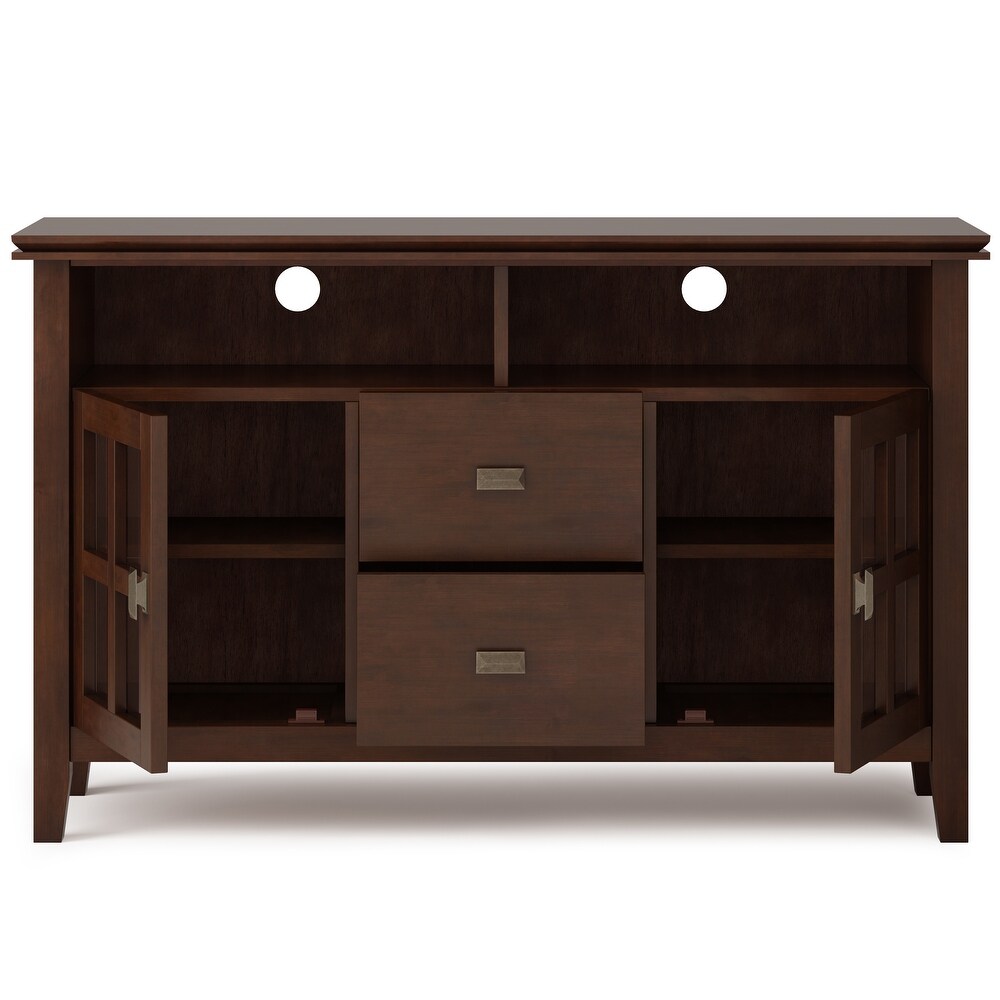 WYNDENHALL Stratford SOLID WOOD 48 inch Wide Contemporary TV Media Stand in Russet Brown For TVs upto 55 inches