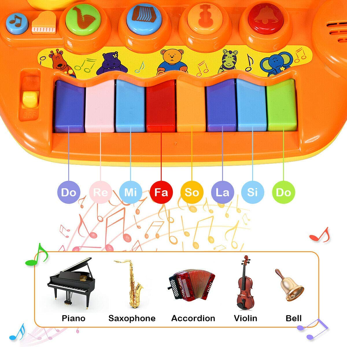 Costzon 8 Keys Kids Educational Piano Keyboard Toy, Animal Family Musical Instrument Toys with LED Light