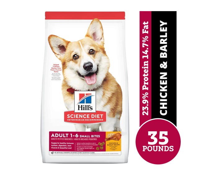 Hills Science Diet Adult Small Bites Chicken  Barley Recipe Dry Dog Food， 35 lb. Bag