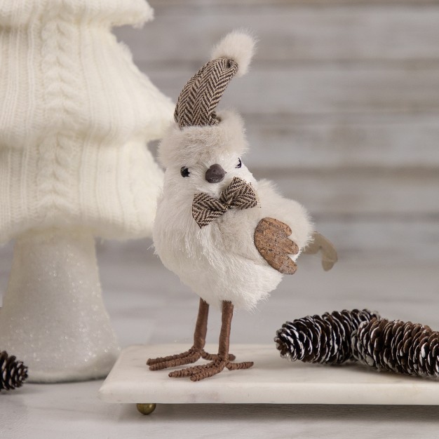 Standing Glittered Bird With Winter Hat Christmas Figure