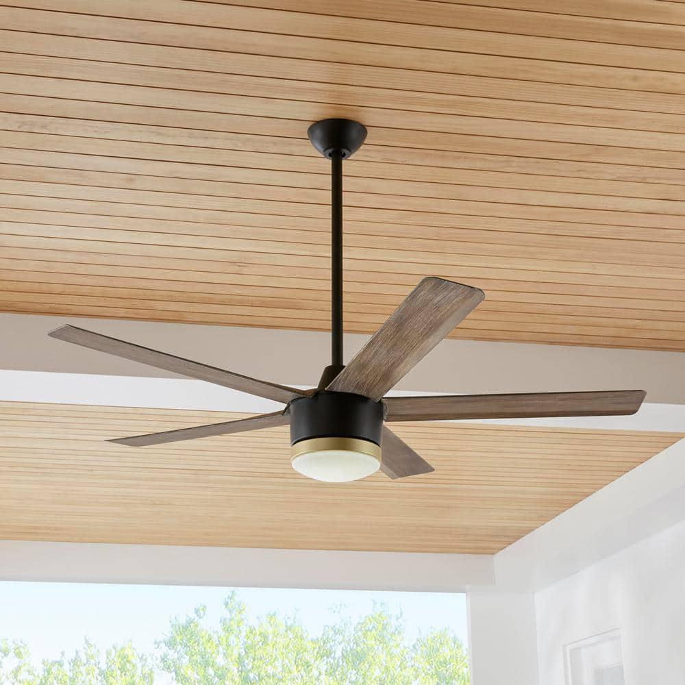 Home Decorators Collection Merwry 56 in Integrated LED IndoorOutdoor Matte Black Ceiling Fan with Light Kit and Remote Control