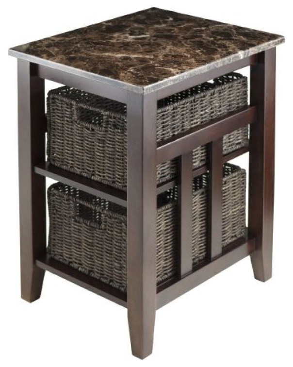 Winsome Wood Zoey Side Table Faux Marble Top With 2 Baskets   Transitional   Side Tables And End Tables   by Skyline Decor  Houzz