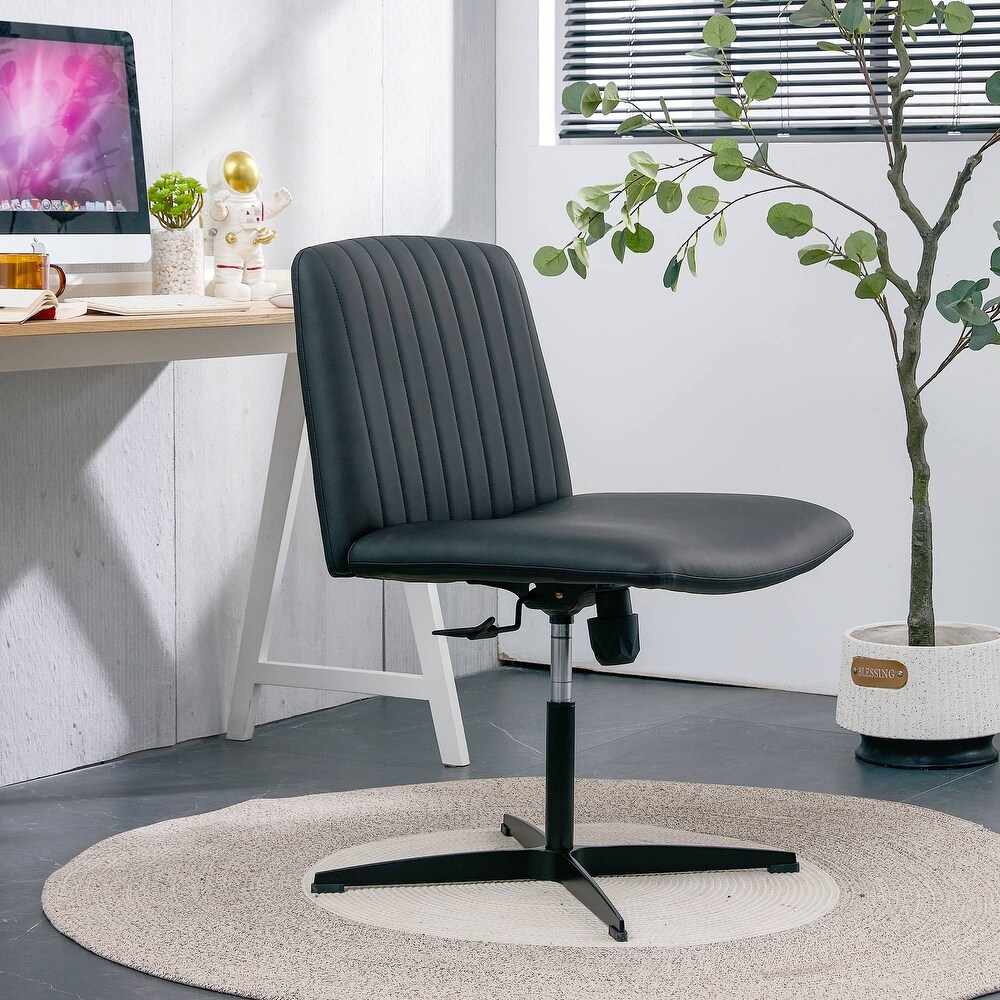 Modern Pu Home Computer Chair Office Chair Adjustable 360 掳 Swivel Cushion Chair With Black Foot Swivel Desk Chair  No Wheels