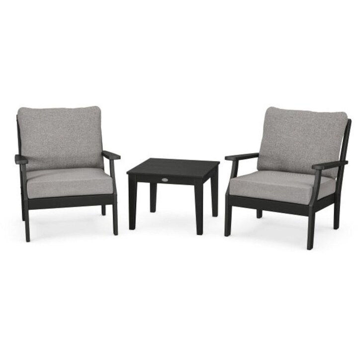 POLYWOOD Braxton 3-Piece Deep Seating Set in Black / Grey Mist