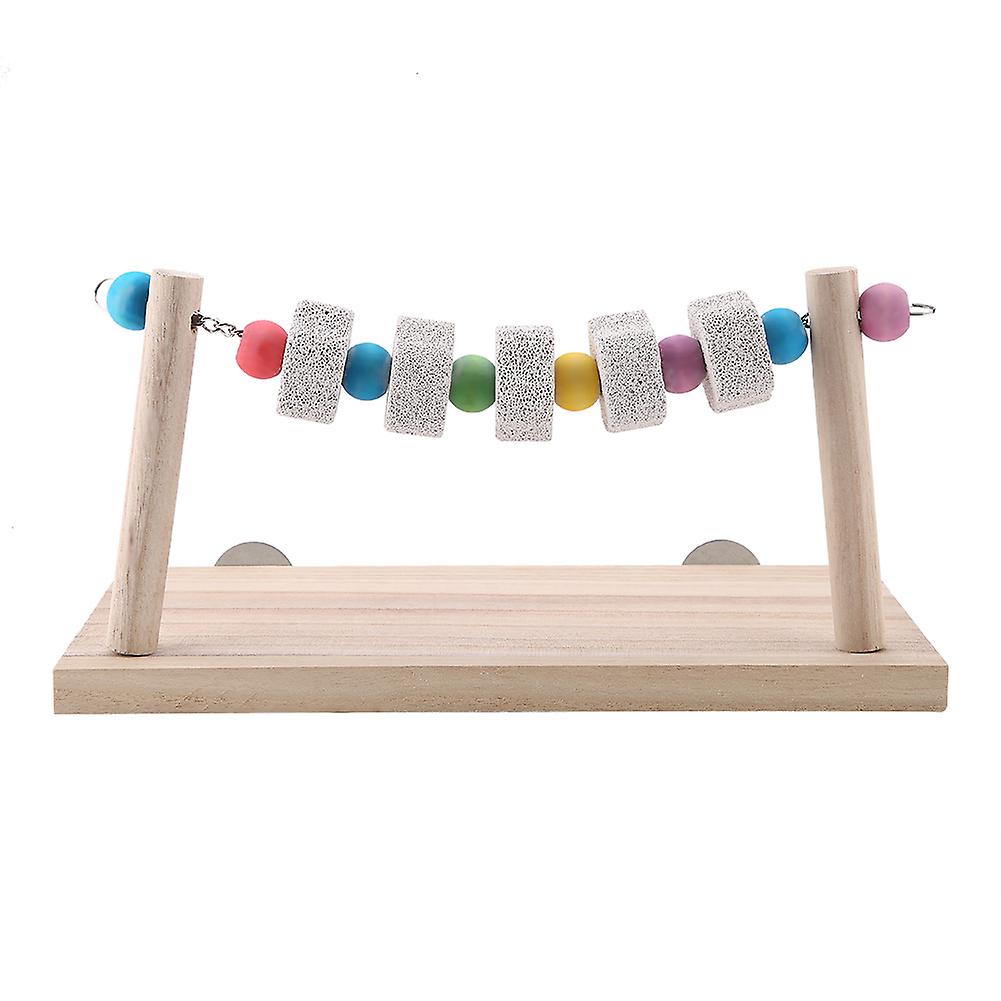 Wooden Stand Platform Bird Parrot Teeth Care Mineral Stone Molar Toy Springboard Hamster Swing