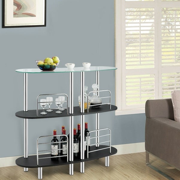 3-tier Bar Cabinets Table with Tempered GlassTop - 43.5