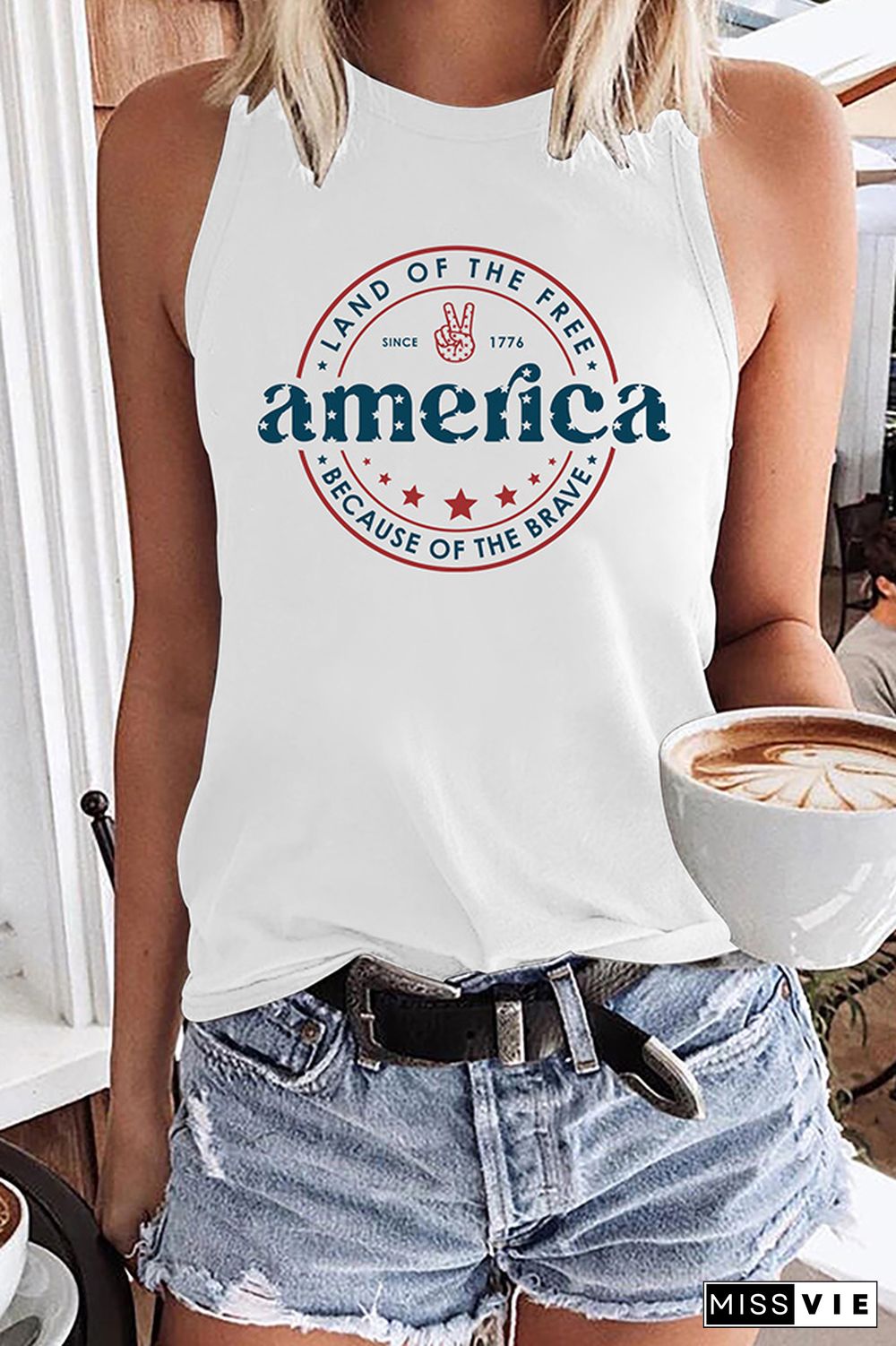 America Letter Print Graphic Tank Top