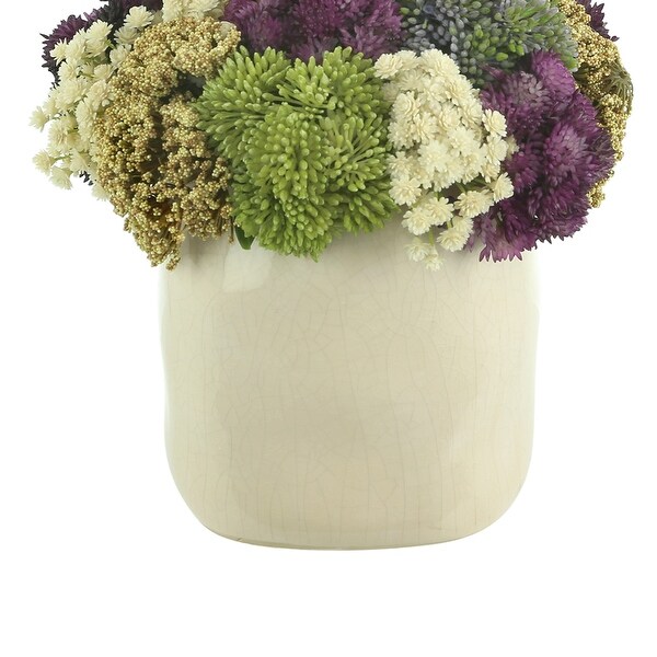 Sedum and Baby's Breath Floral Arrangement in a Ceramic Vase