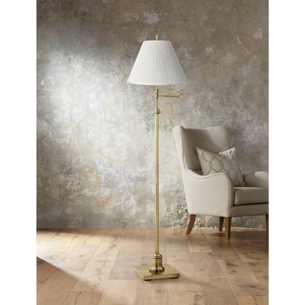 Tall Antique Brass White Mushroom Pleated Empire Shade For Living Room Reading Bedroom Office