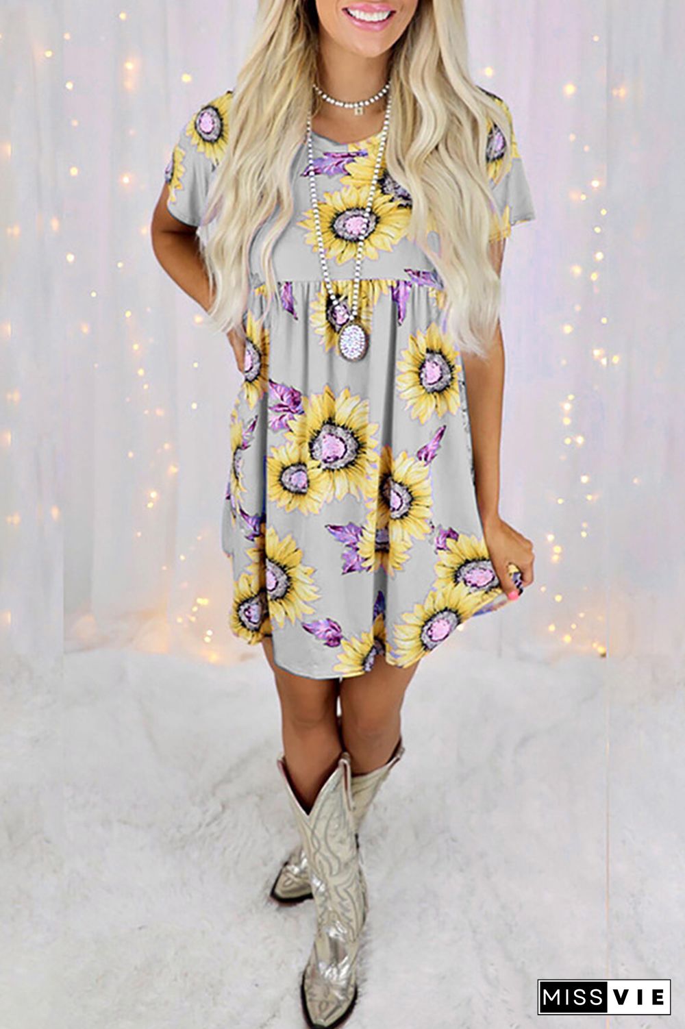 Casual Street Floral Split Joint O Neck Dresses