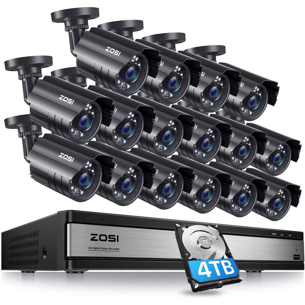 ZOSI 16-Channel 5MP-Lite 4TB DVR Security Camera System with 16 1080P Outdoor Wired Bullet Cameras 16CK-211B16S-40-US