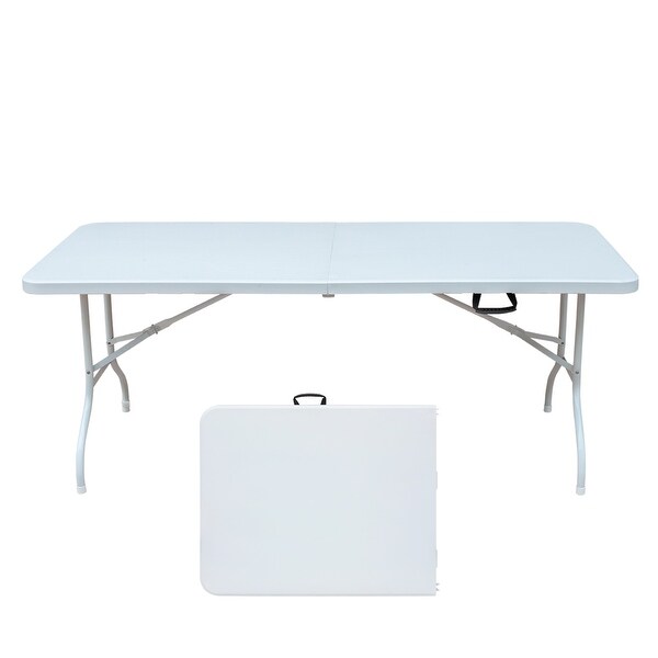 6ft Folding Table， Portable Plastic Table for Camping， Picnics，Foldable Table，White