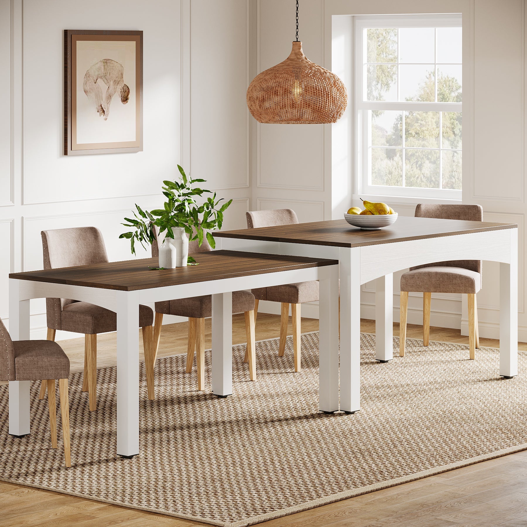 Extendable Dining Table, Farmhouse Kitchen Table for 6-10 people