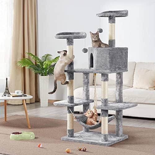 Topeakmart Multi-Level Cat Tree Cat Tower, 59''H Activity Center Tower Stand Furniture With Scratching Posts, Plush Perch & Hammock