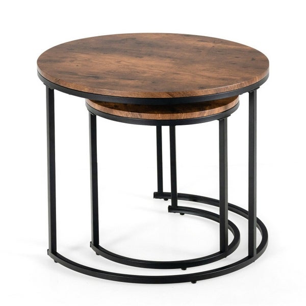 Set of 2 Round Stacking Nesting Coffee Tables