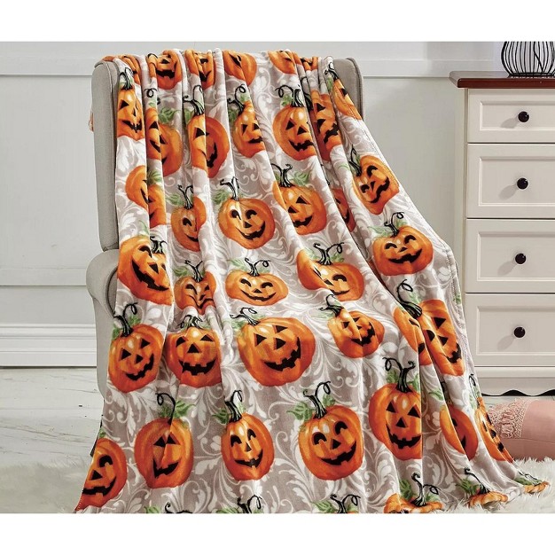 Kate Aurora Halloween Happy Jack O x27 Lantern Pumpkins Ultra Plush Accent Fleece Throw Blanket 50 In X 60 In