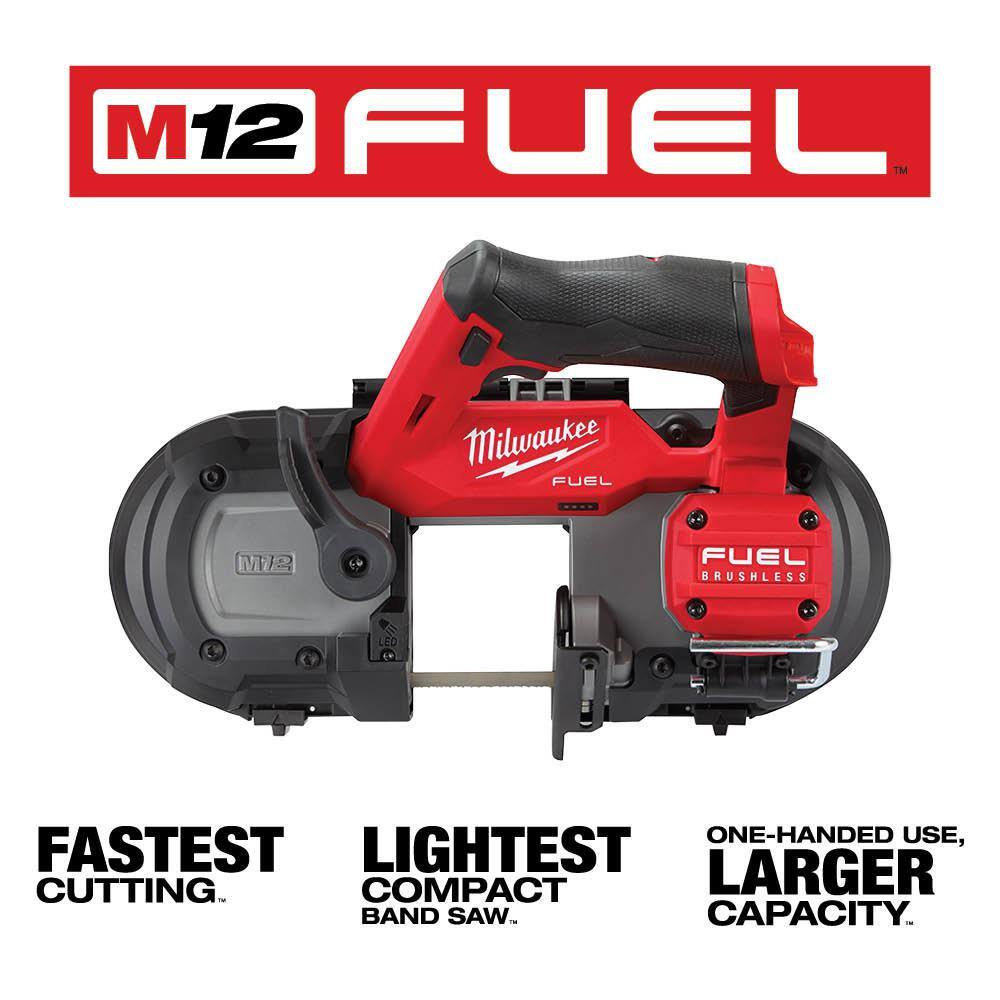 MW M12 FUEL 12-Volt Lithium-Ion Cordless Compact Band Saw  M12 FUEL 14 in. Right Angle Die Grinder with Battery  Charger 48-59-2440-2529-20-2485-20