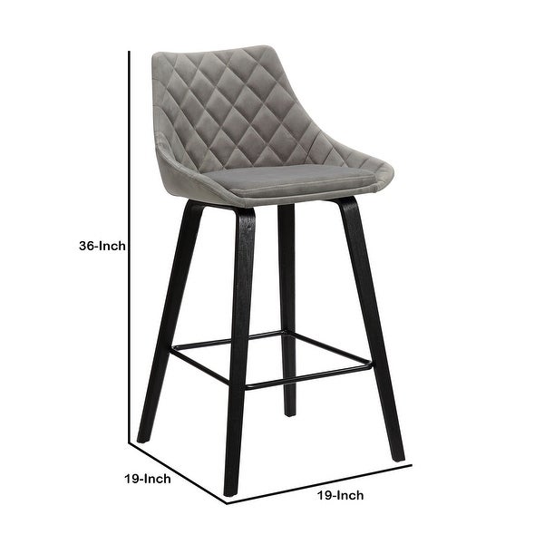 26 Inch Velvet Upholstered Diamond Tufted Wood Leg Barstool， Gray and Black