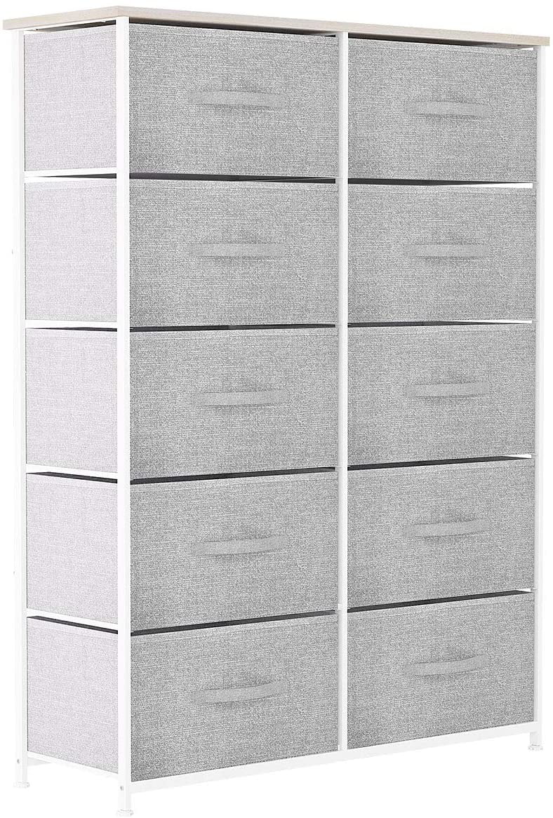 YITAHOME 10 Drawer Dresser - Fabric Storage Tower, Organizer Unit for Bedroom, Living Room, Hallway, Closets & Nursery - Sturdy Steel Frame, Wooden Top & Easy Pull Fabric Bins (Cool Gray)