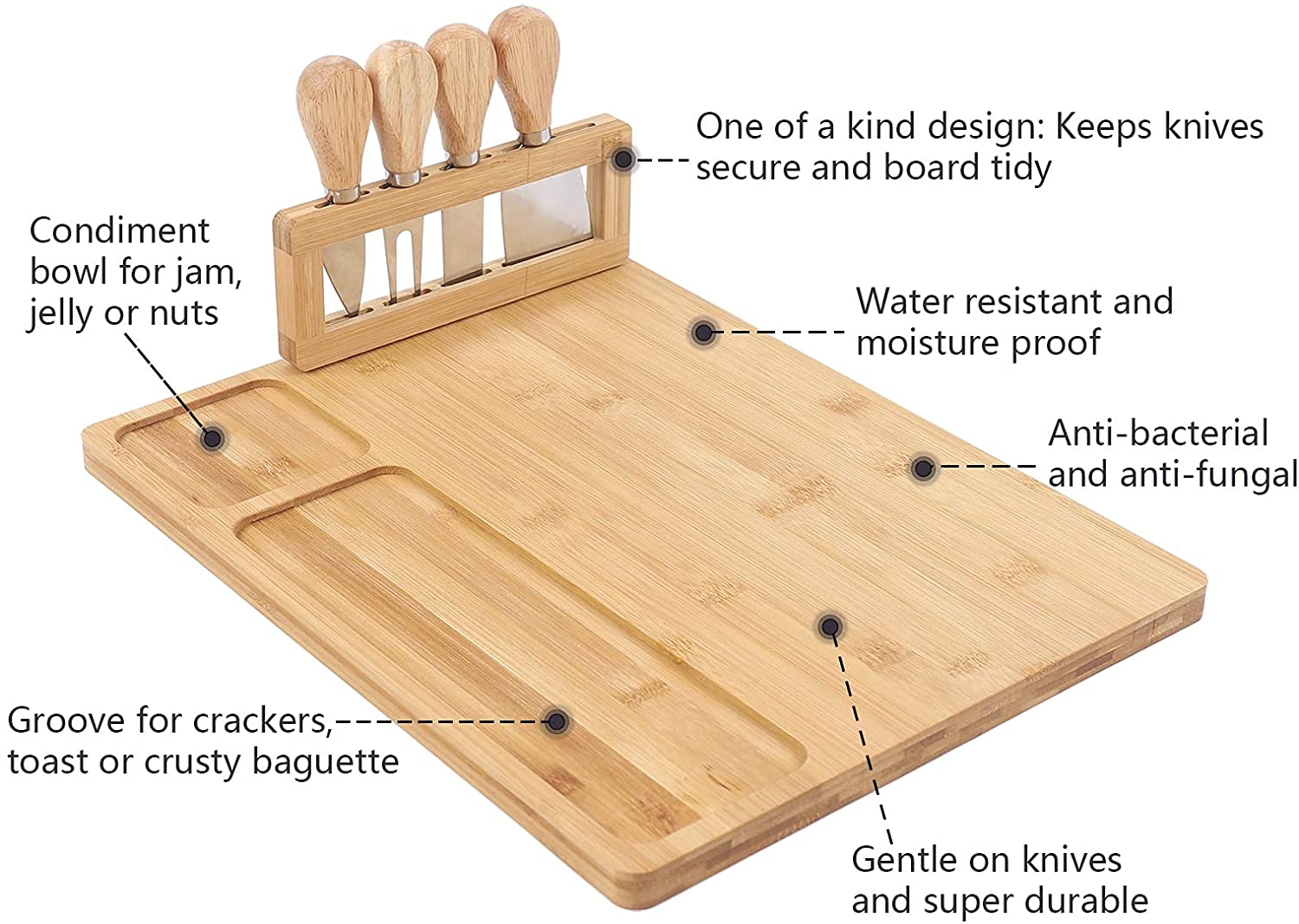 Fetcoi， Cheese Board and Knife Set Charcuterie Platter Cheese Knife Set Wooden Serving Plate