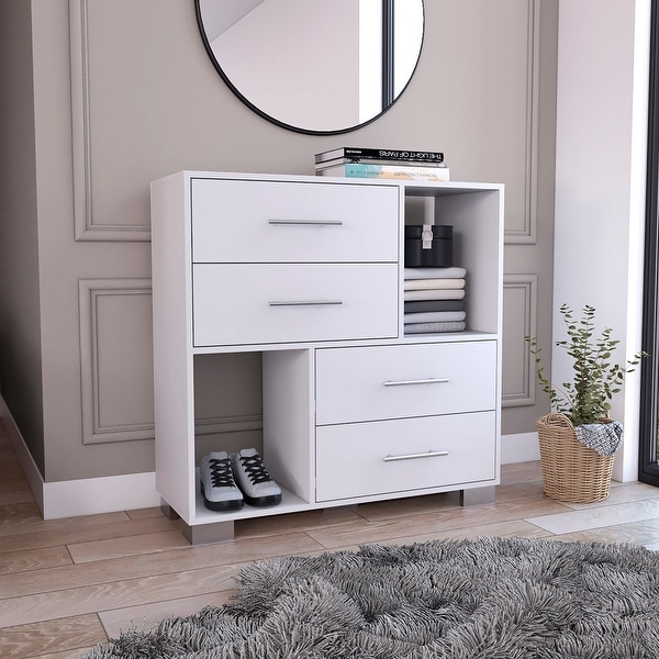 Minimalist Style 4-Drawers 2 Open Shelves Dresser Chests， Modern Storage Dressers Organizer for Living Room， Bedroom， Hallway - - 37828156