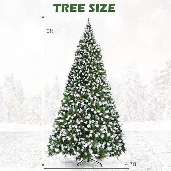 Gymax 6/7.5/9 FT Prelit Snow Sprayed Christmas Tree Artificial Xmas