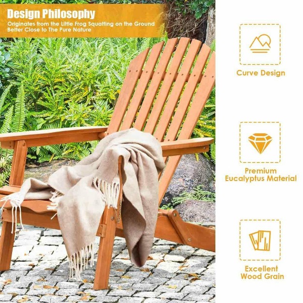 Costway 4 Pcs Eucalyptus Adirondack Chair Foldable Outdoor Wood Lounger Chair Natural