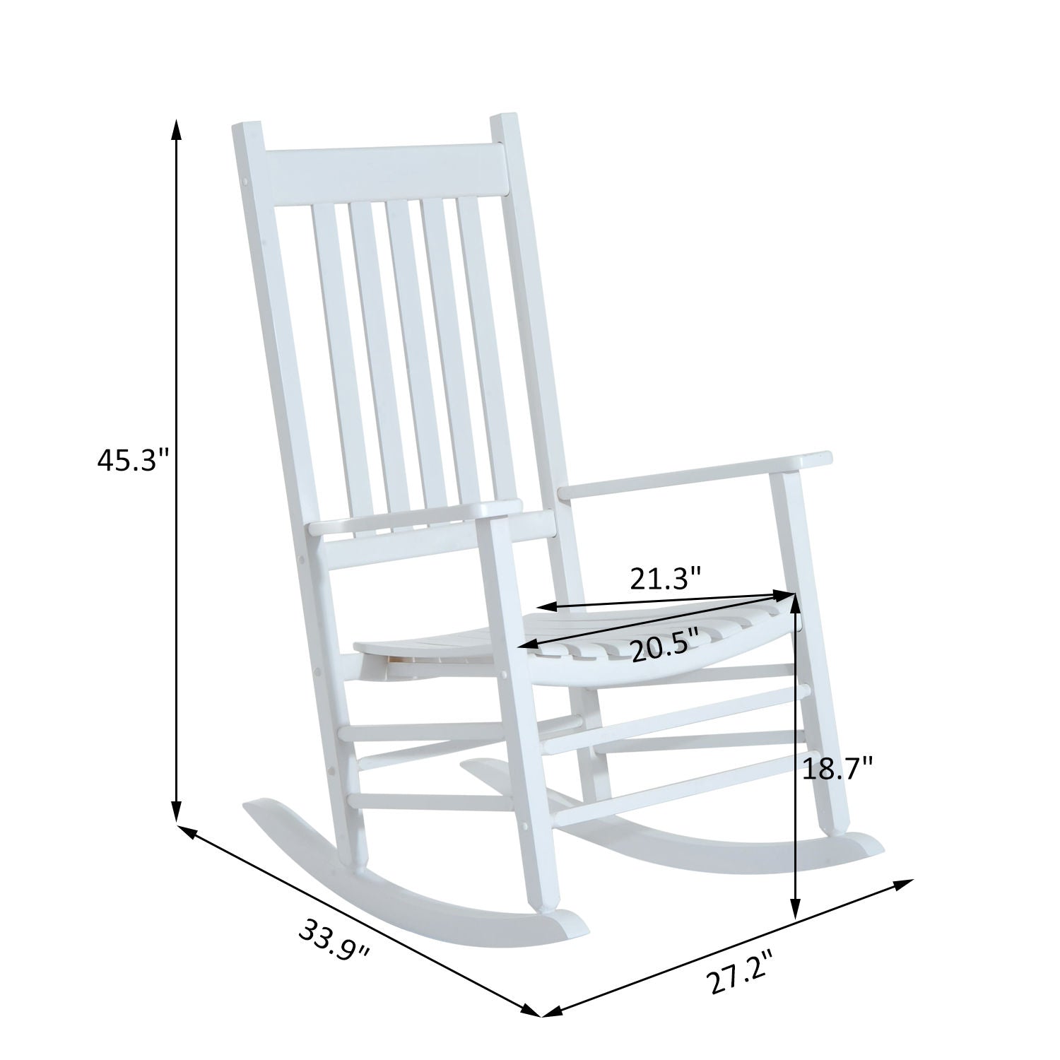 Outsunny Outdoor Rocking Chair, Wooden Rustic High Back All Weather Rocker, Slatted for Indoor, Backyard & Patio, White