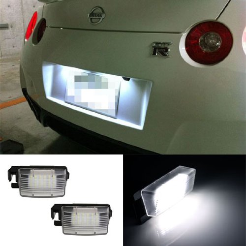 iJDMTOY OEM-Fit 3W Full LED License Plate Light Kit Compatible With Nissan 350z 370z GT-R Cube Leaf Sentra Versa Infiniti G25 G35 G37 Q60， Powered by 18-SMD Xenon White LED