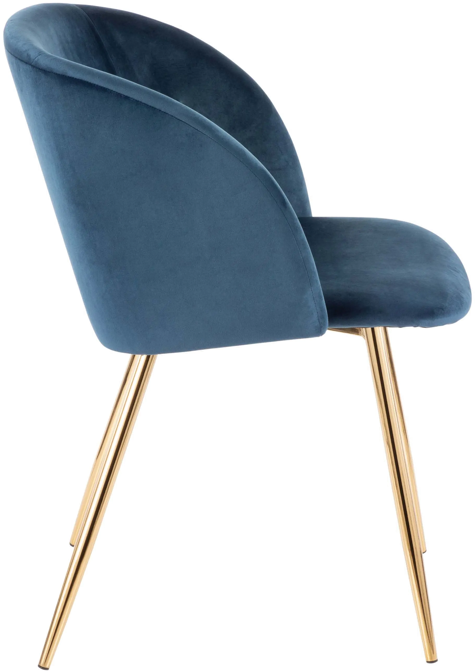 Fran Gold and Blue Velvet Glam Dining Chairs， Set of 2