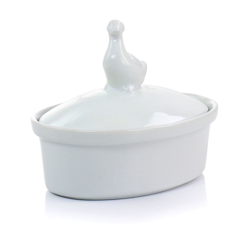 Gibson Home 5.7 Inch Oval Ceramic Goose Container with Lid in White