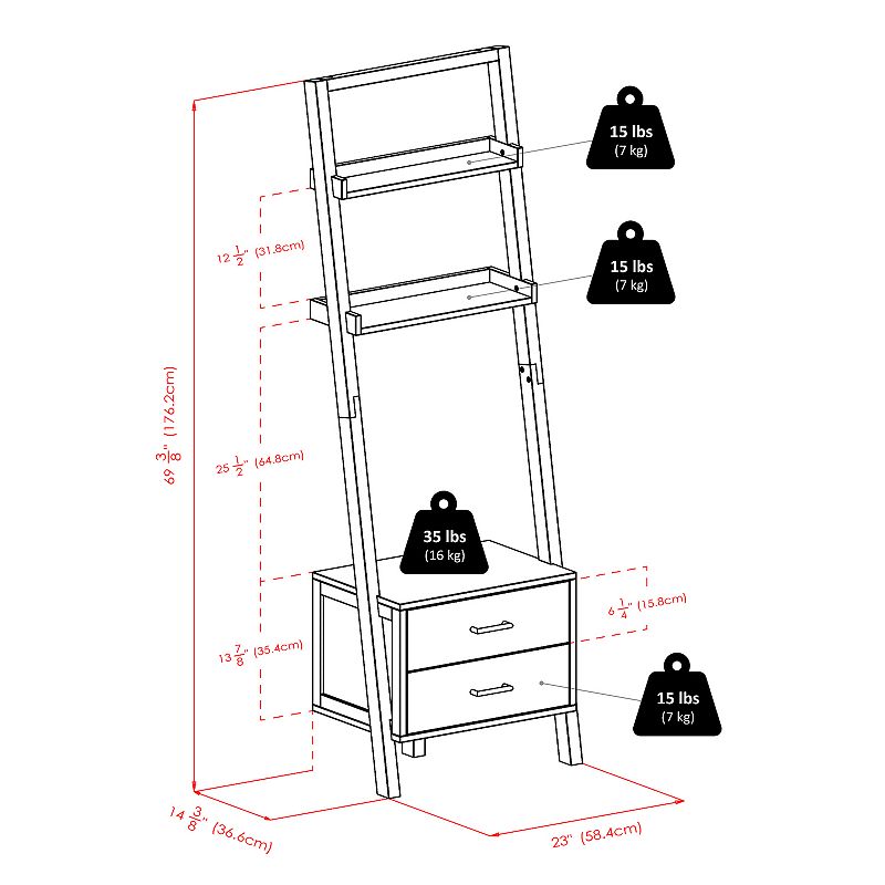 Winsome Bellamy Leaning Shelf with Storage